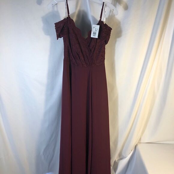 COPY2-DB Studios Celebrate Wine size 0 lace chiffon off-shoulder long bridesma… - Picture 2 of 8